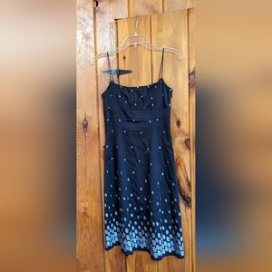 Ann Taylor Navy Blue Silver Metallic Dots Dress 0 Size Zero